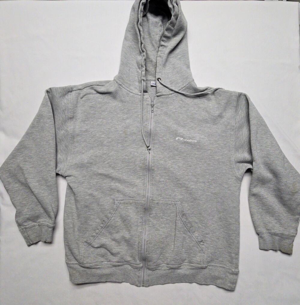 Y2K Reebok Gray Full Zip Hoodie Sweatshirt Mens XL Casual Cotton Blend